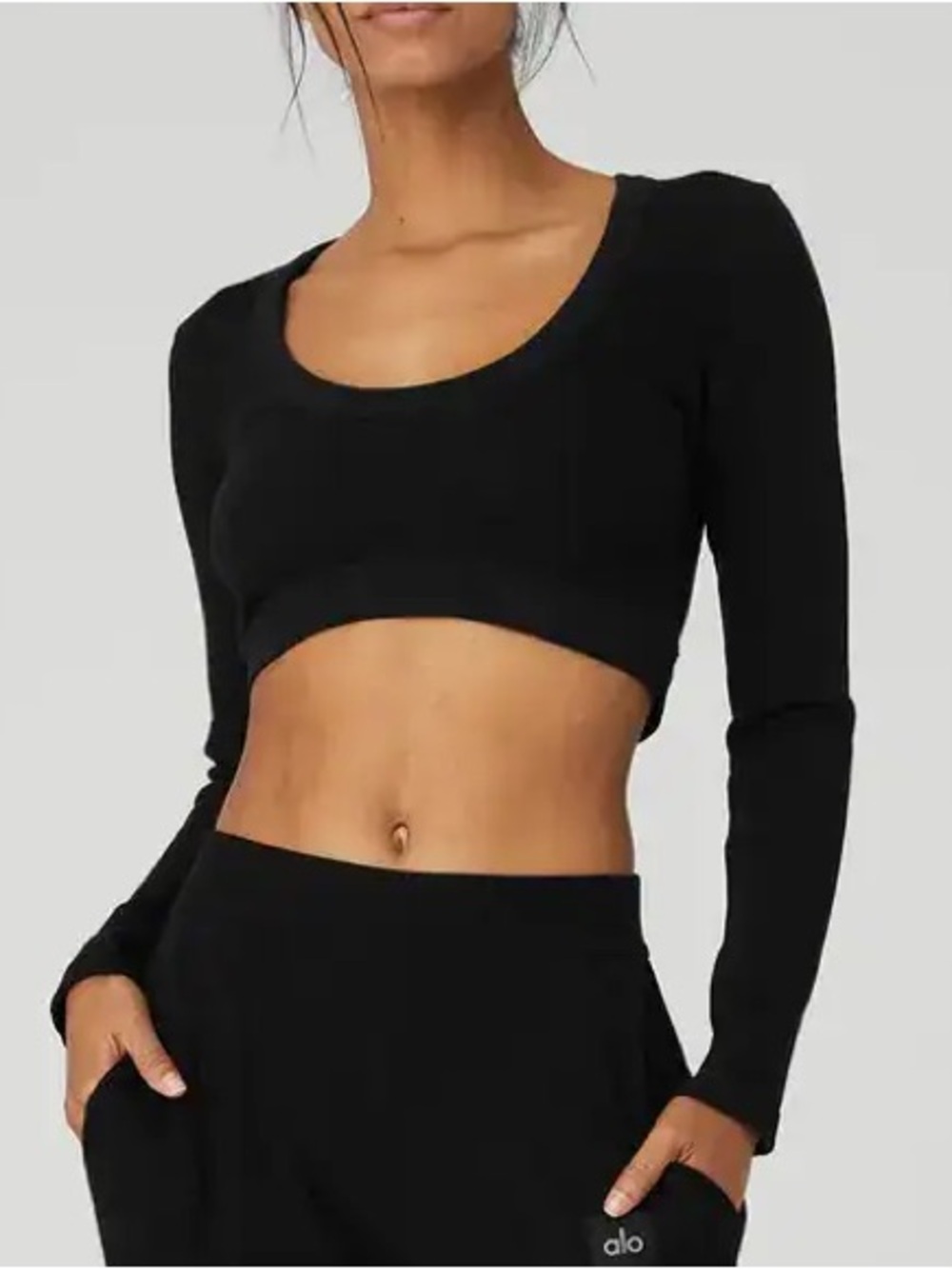 Alo Yoga Black Cropped Long Sleeve Top XS